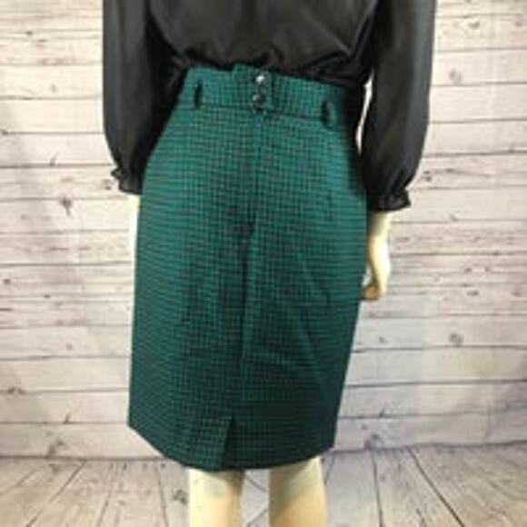 Vintage Jones New York Houndstooth skirt in green and black. 100% wool size 8 - Picture 3 of 7